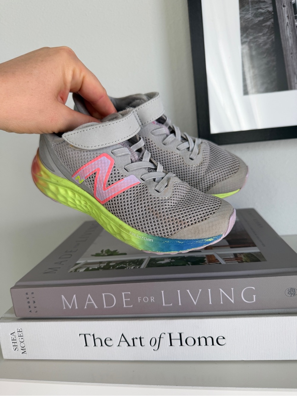 New Balance Kids' Gray Mesh Sneakers with Neon Accent Size 12